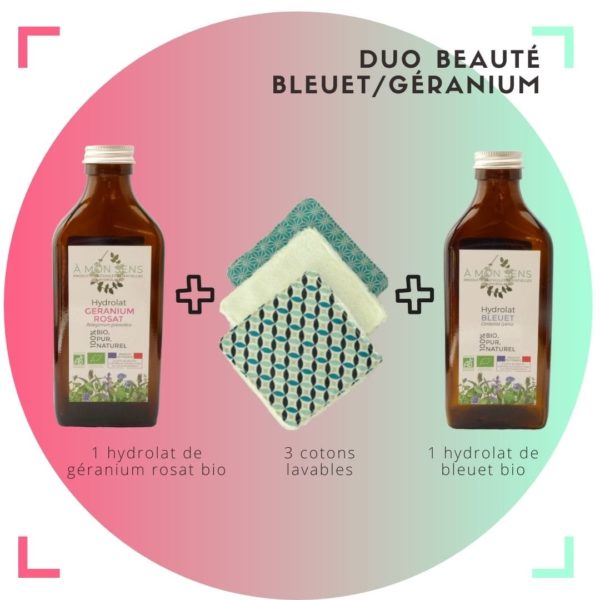 Duo beauté Bleuet / Géranium + 3 cotons lavables